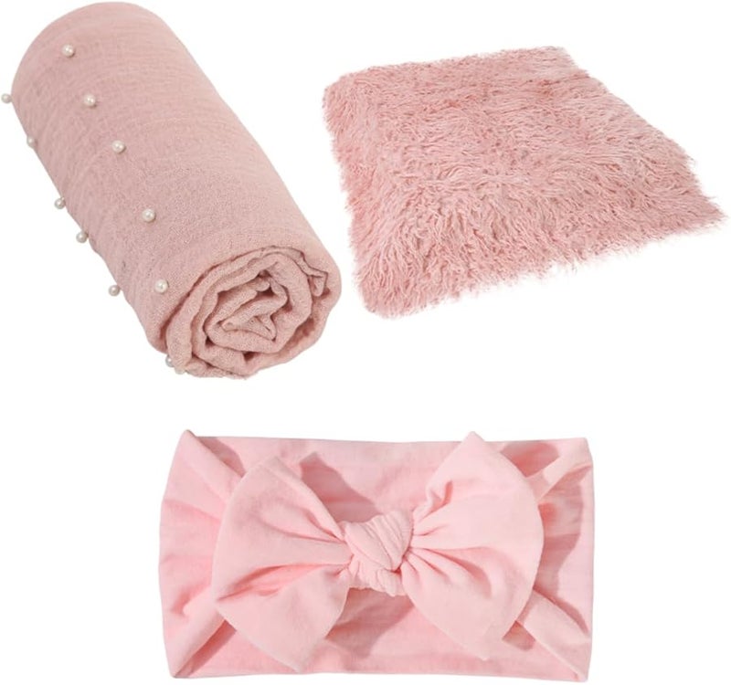 Newborn Photography Swaddle Wrap Blanket Hairband Set For Boys Girls Photo Prop - Image 1